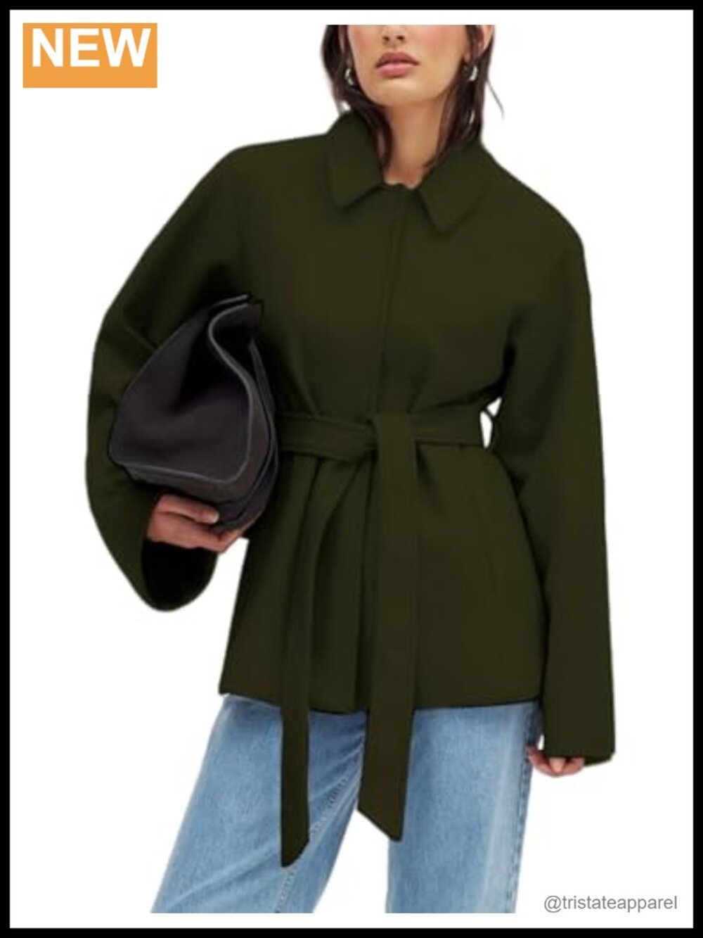 Wool Blend Short Trench Coat Collared Belted Jacket